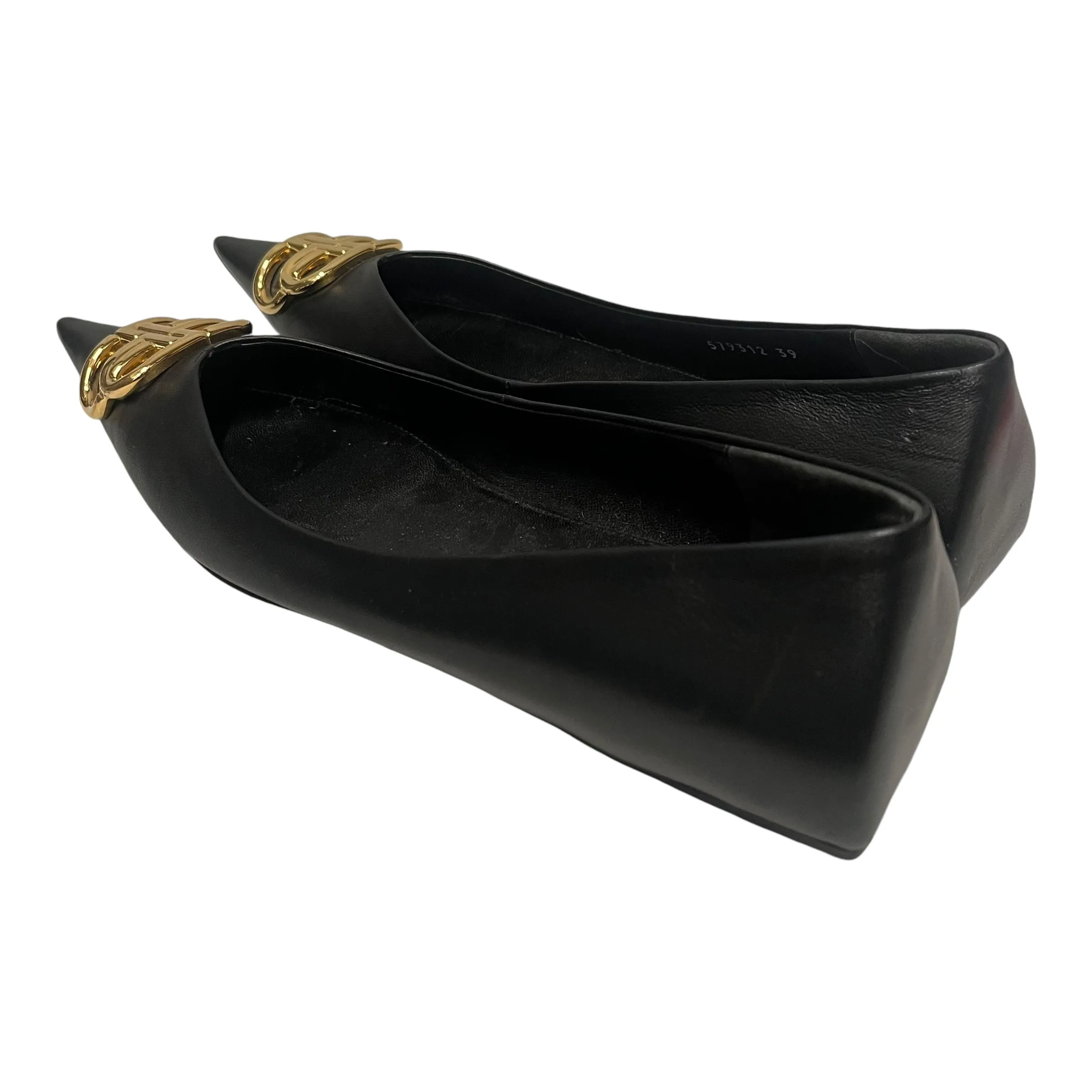 BALENCIAGA/Flat Shoes/EU 39/Leather/BLK/Square Knife Flats