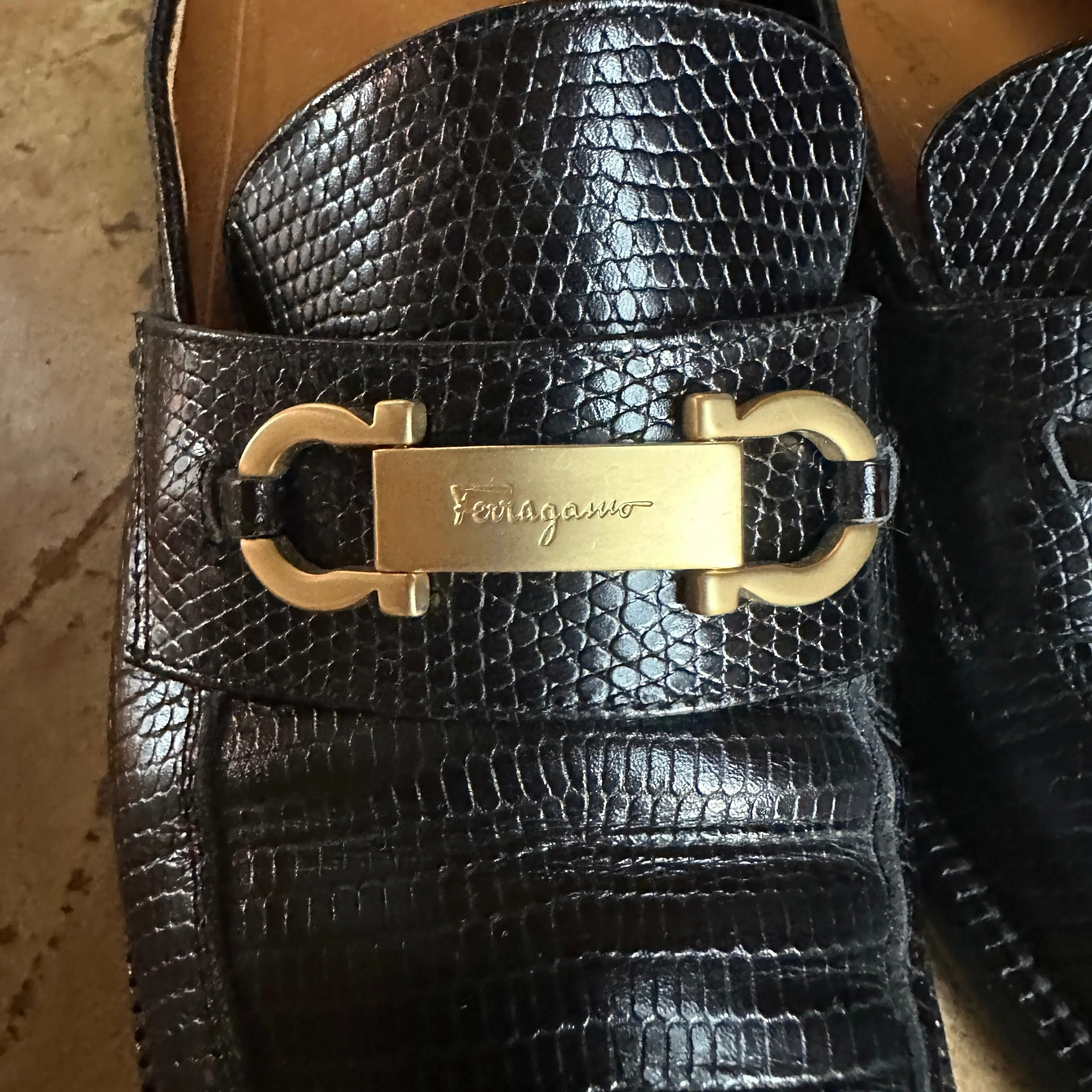Black Snakeskin Print Leather Women’s “Salvatore Ferragamo” Loafers