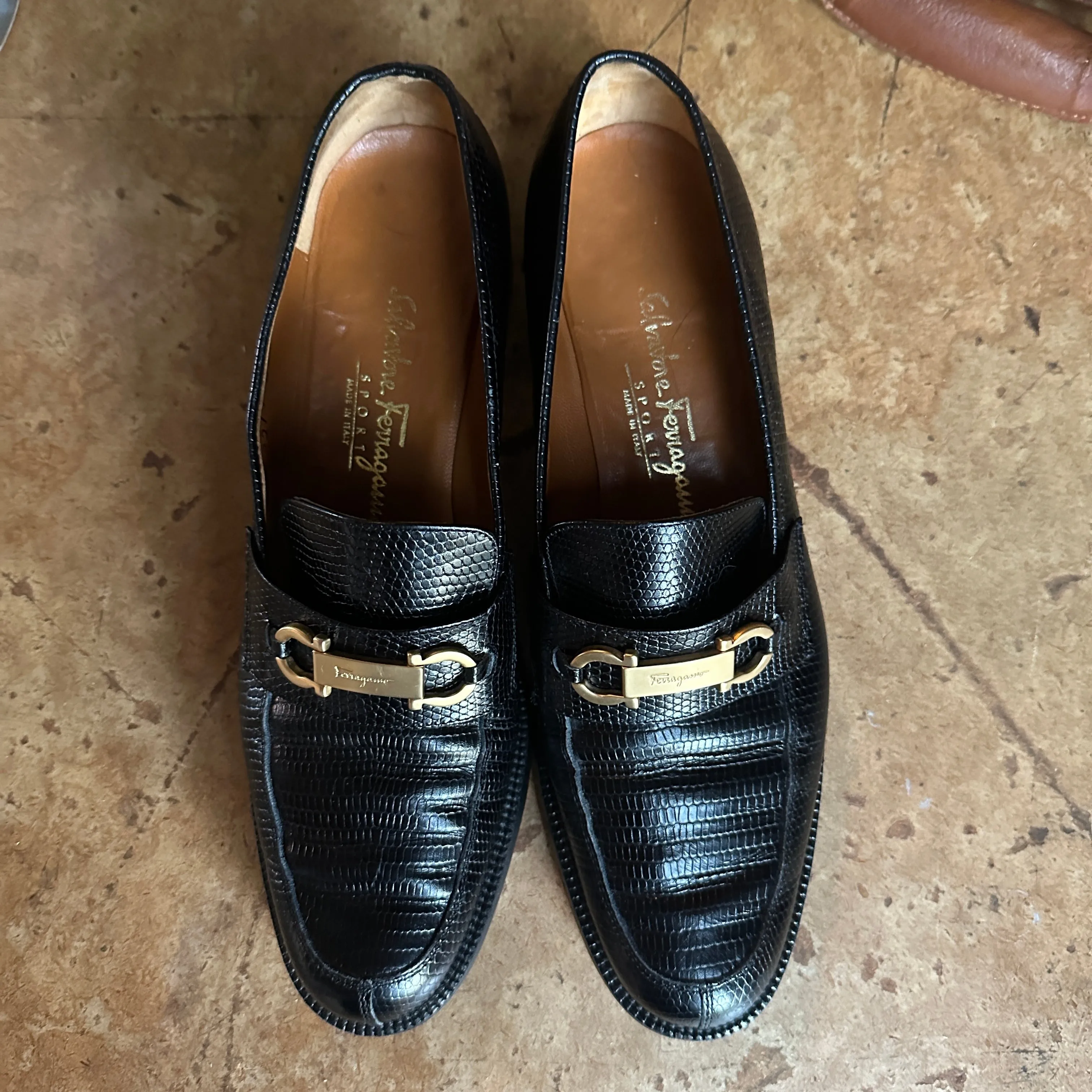 Black Snakeskin Print Leather Women’s “Salvatore Ferragamo” Loafers