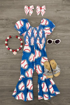 Blue Baseball Heart Jumpsuit
