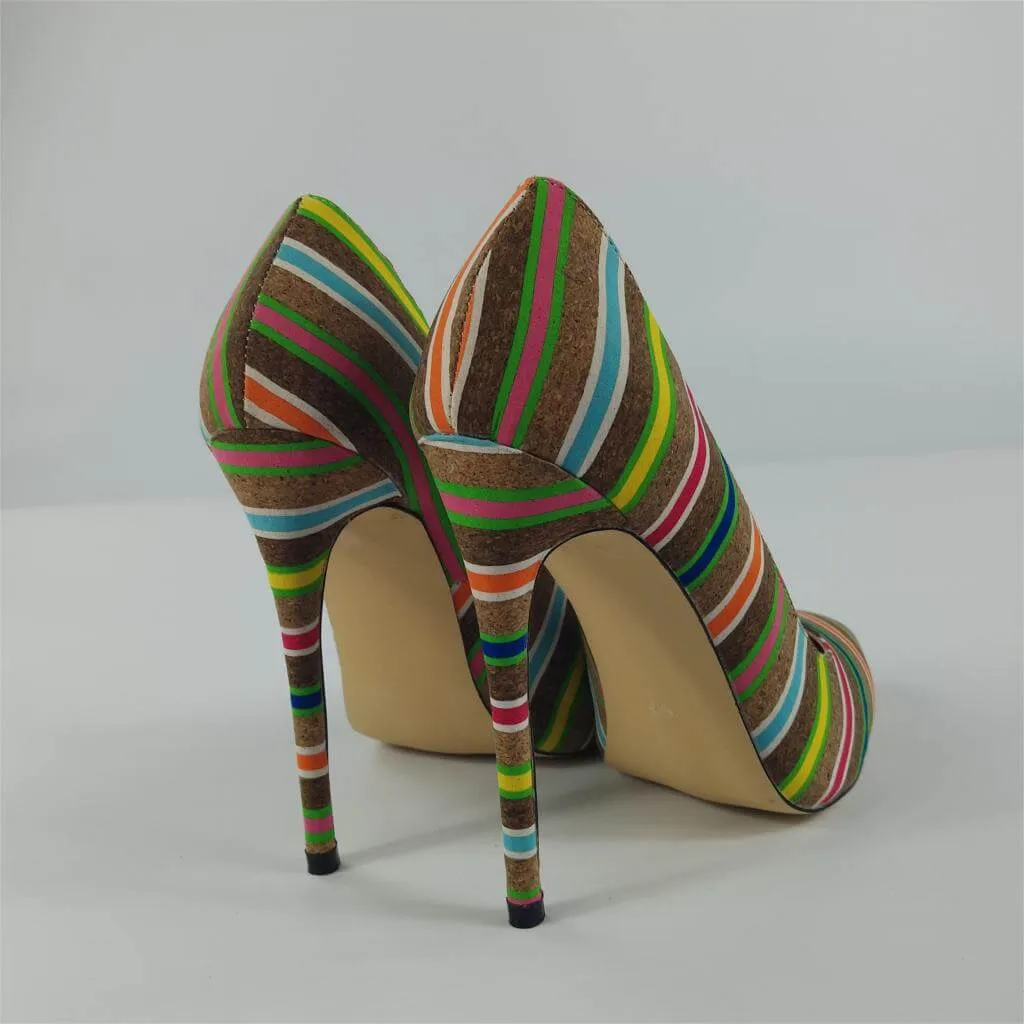 Casual Stripes Color Block Pointed Toe Stiletto Heel Pumps