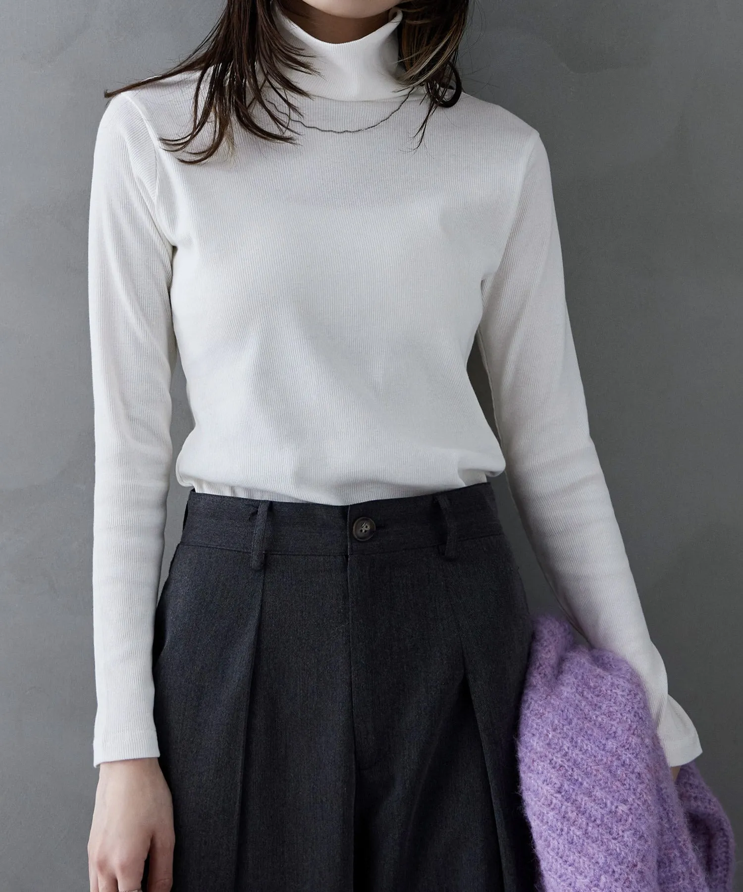 High-neck cotton rib tops
