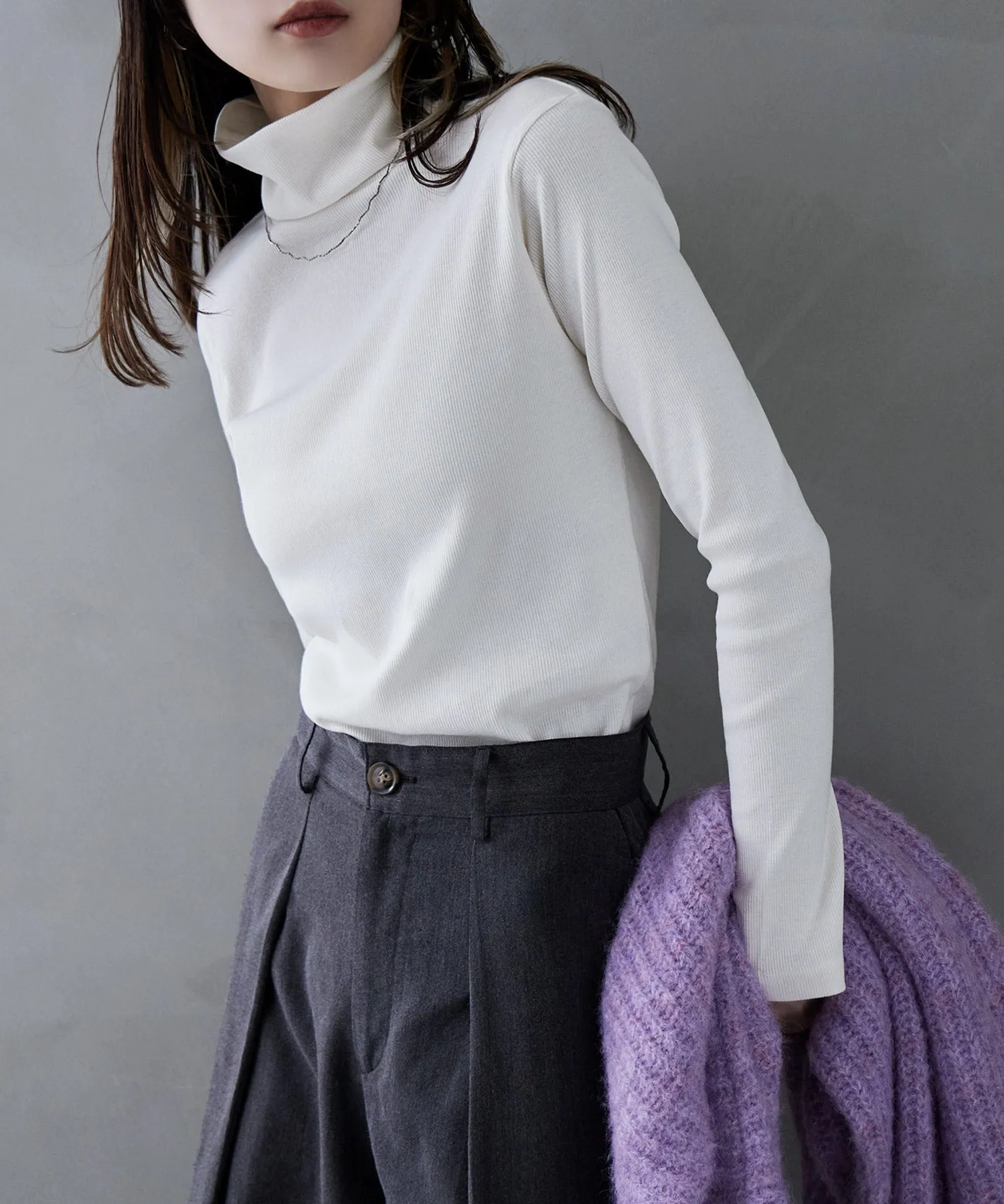 High-neck cotton rib tops