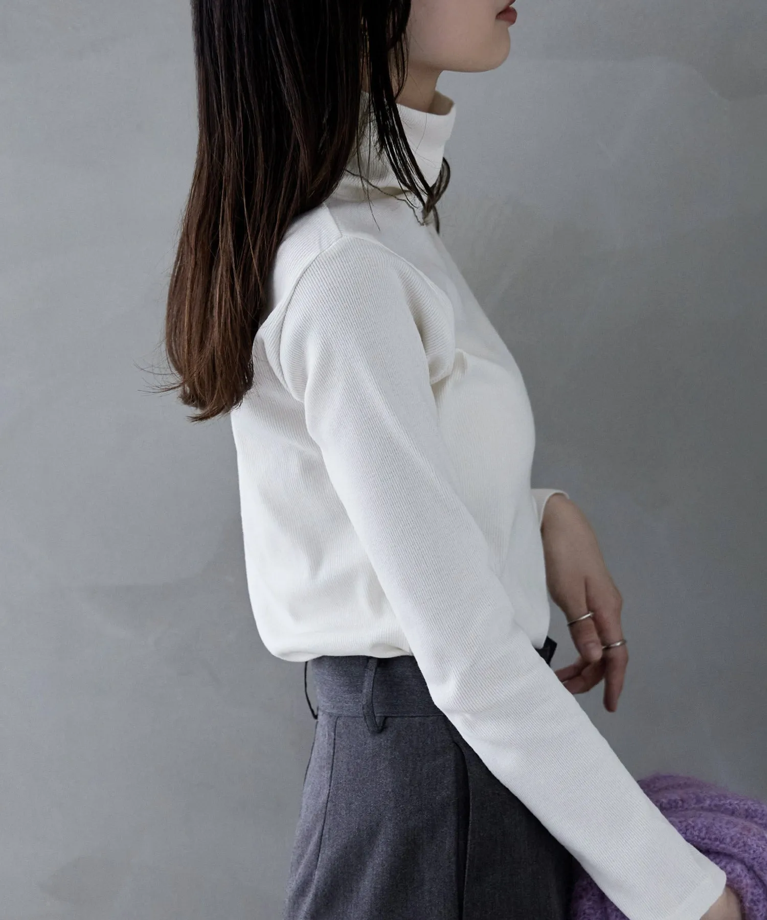 High-neck cotton rib tops