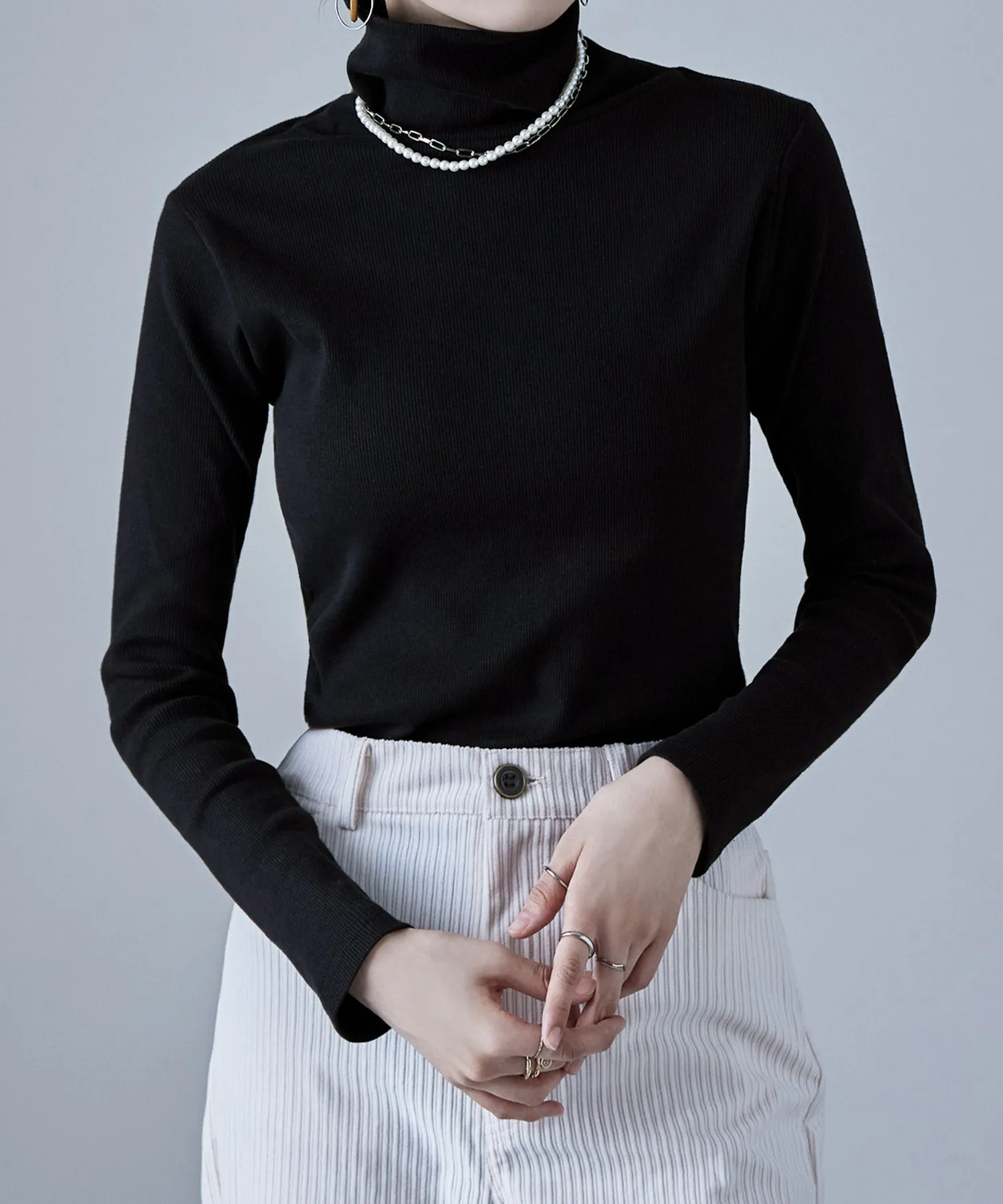 High-neck cotton rib tops