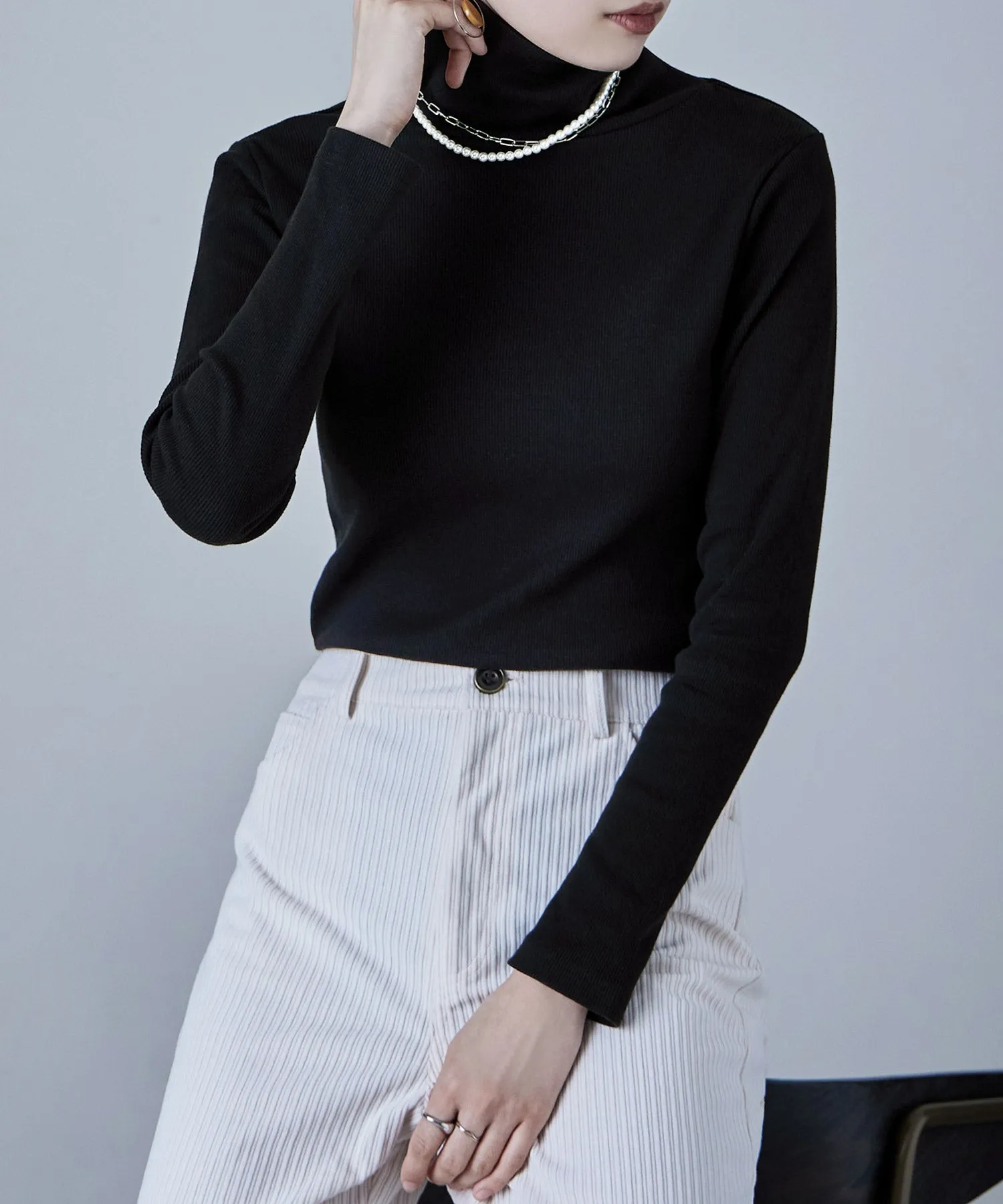 High-neck cotton rib tops