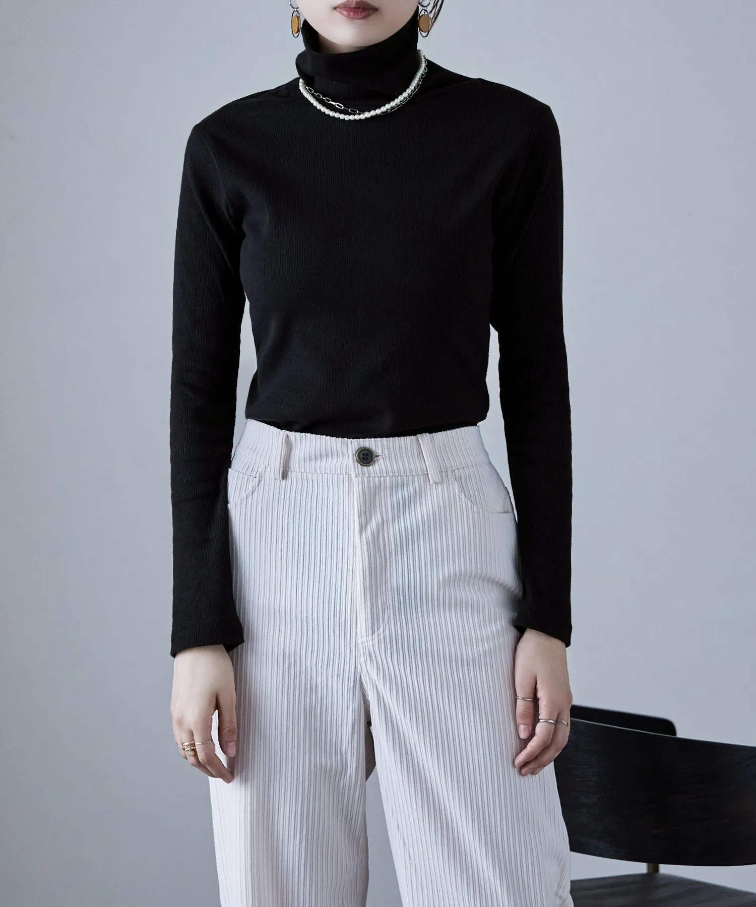 High-neck cotton rib tops