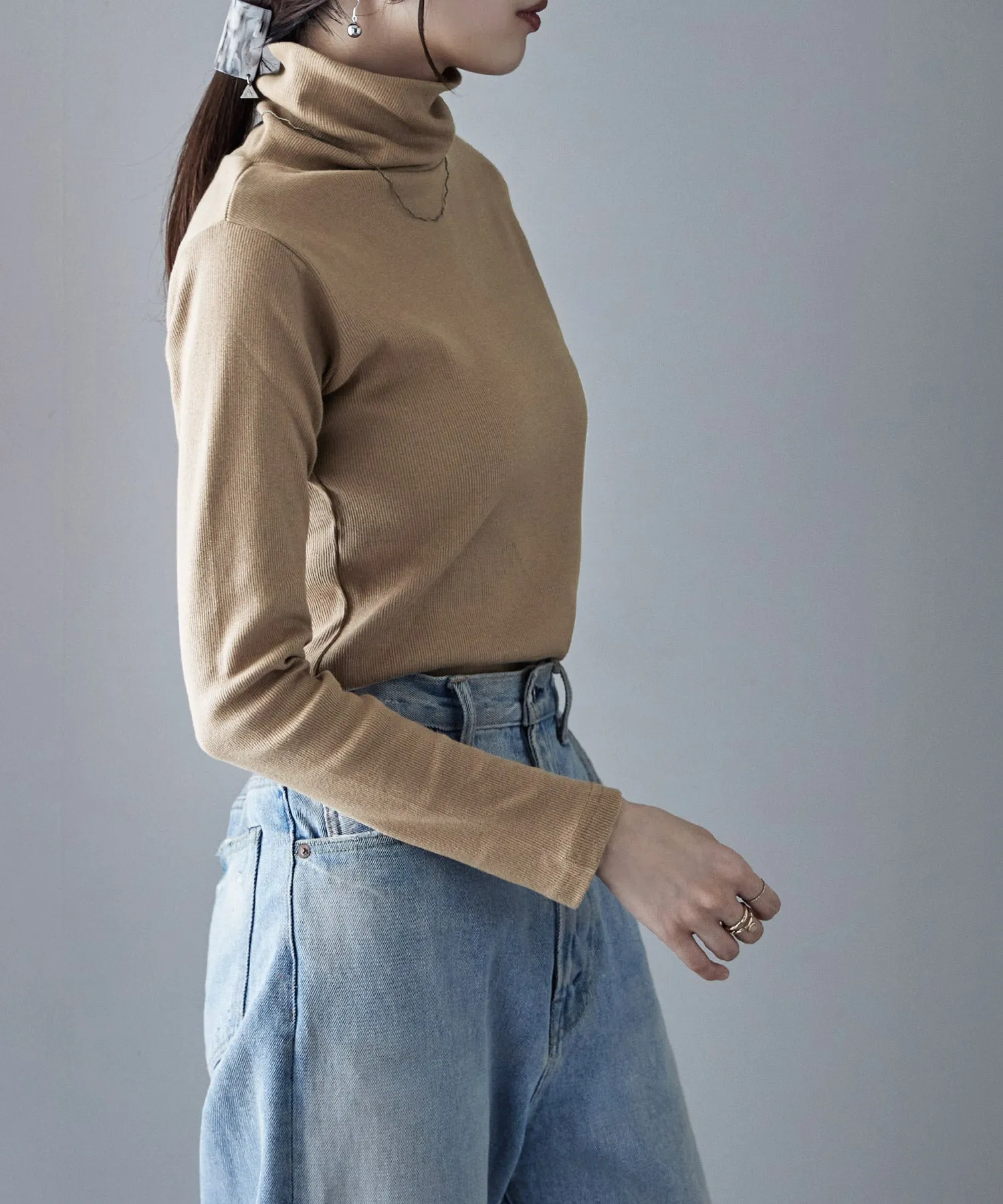 High-neck cotton rib tops