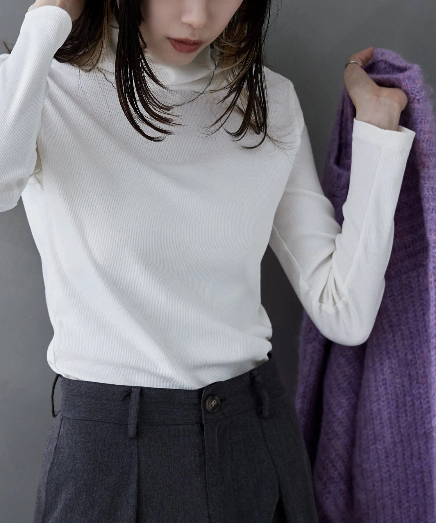 High-neck cotton rib tops
