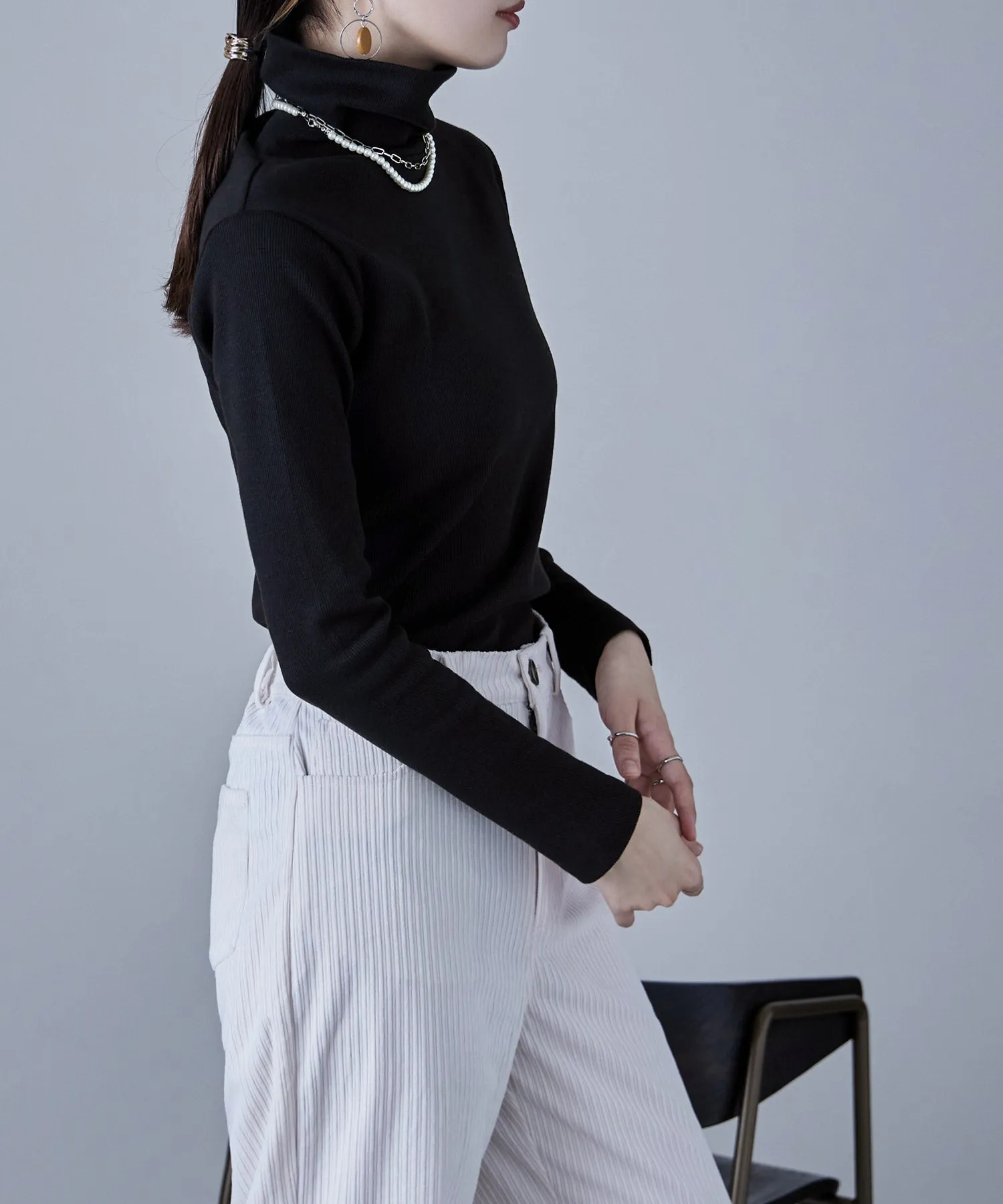 High-neck cotton rib tops