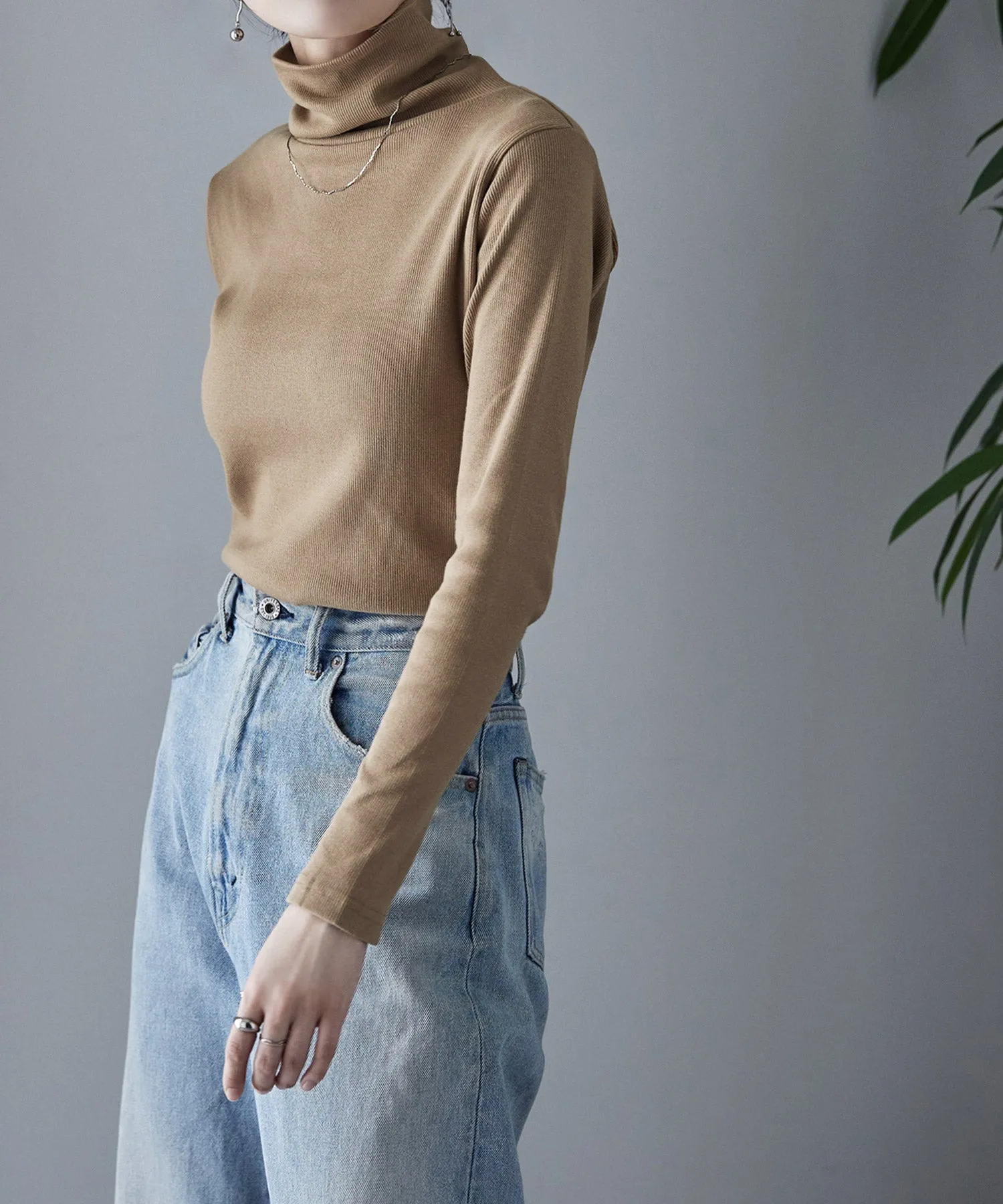 High-neck cotton rib tops