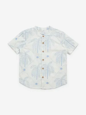 HOP Kids White Foliage Embroidered Cotton Shirt