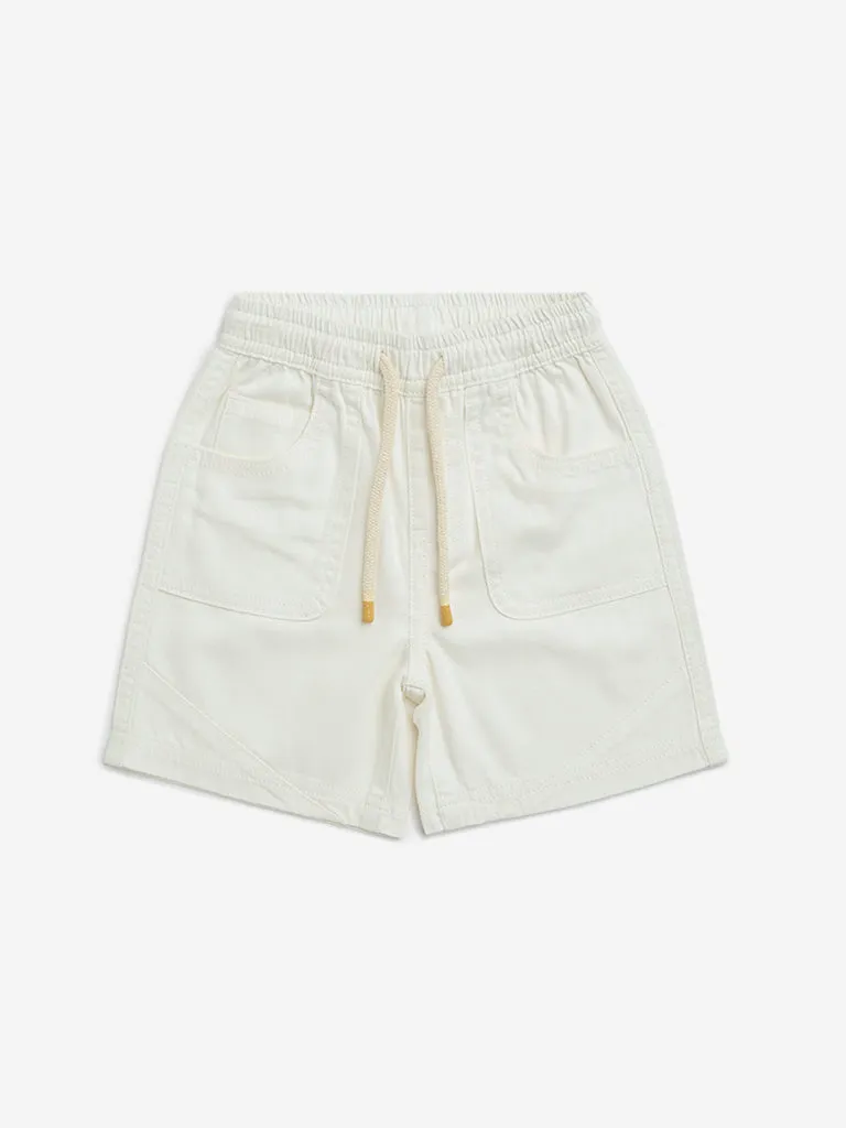 HOP Kids White Mid-Rise Cotton Shorts