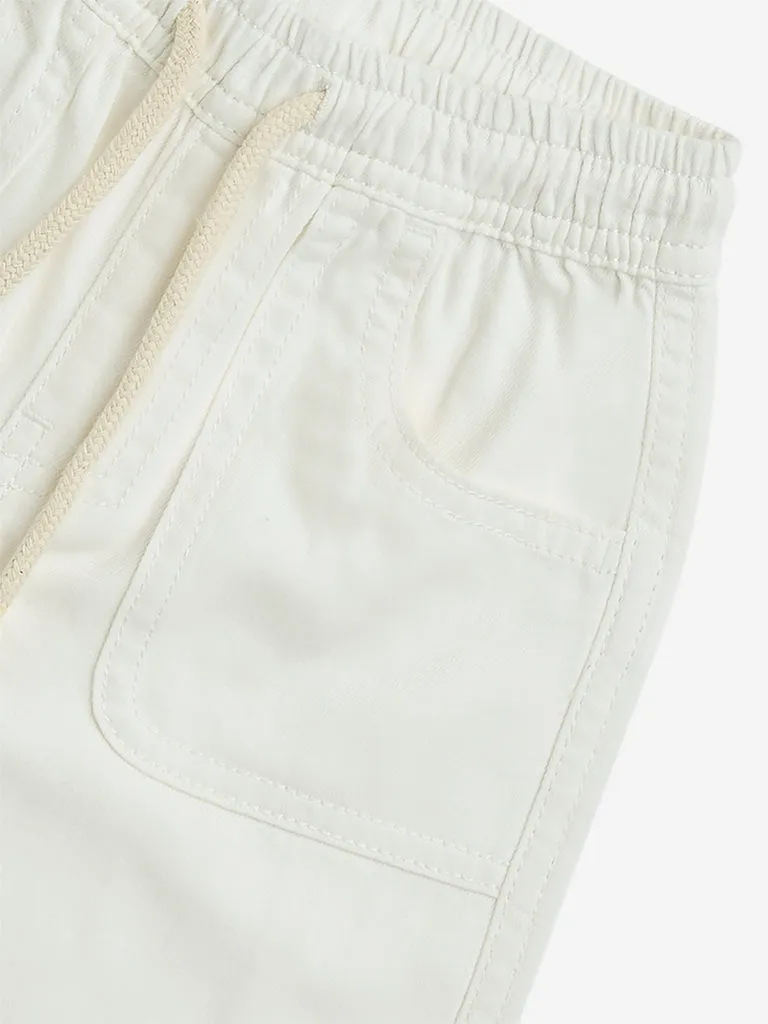 HOP Kids White Mid-Rise Cotton Shorts