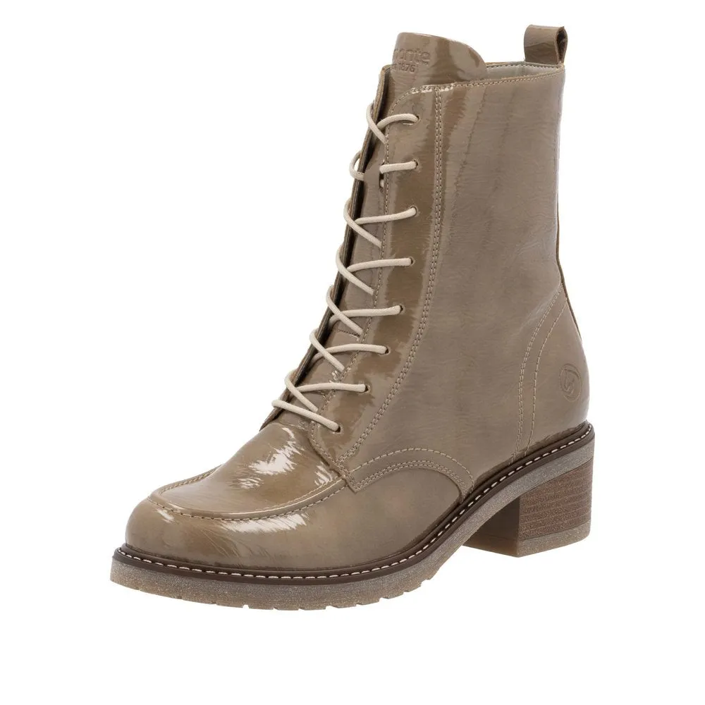 Ladies Remonte Boots Taupe Patent Chunky Military Style D1A77-64 sale