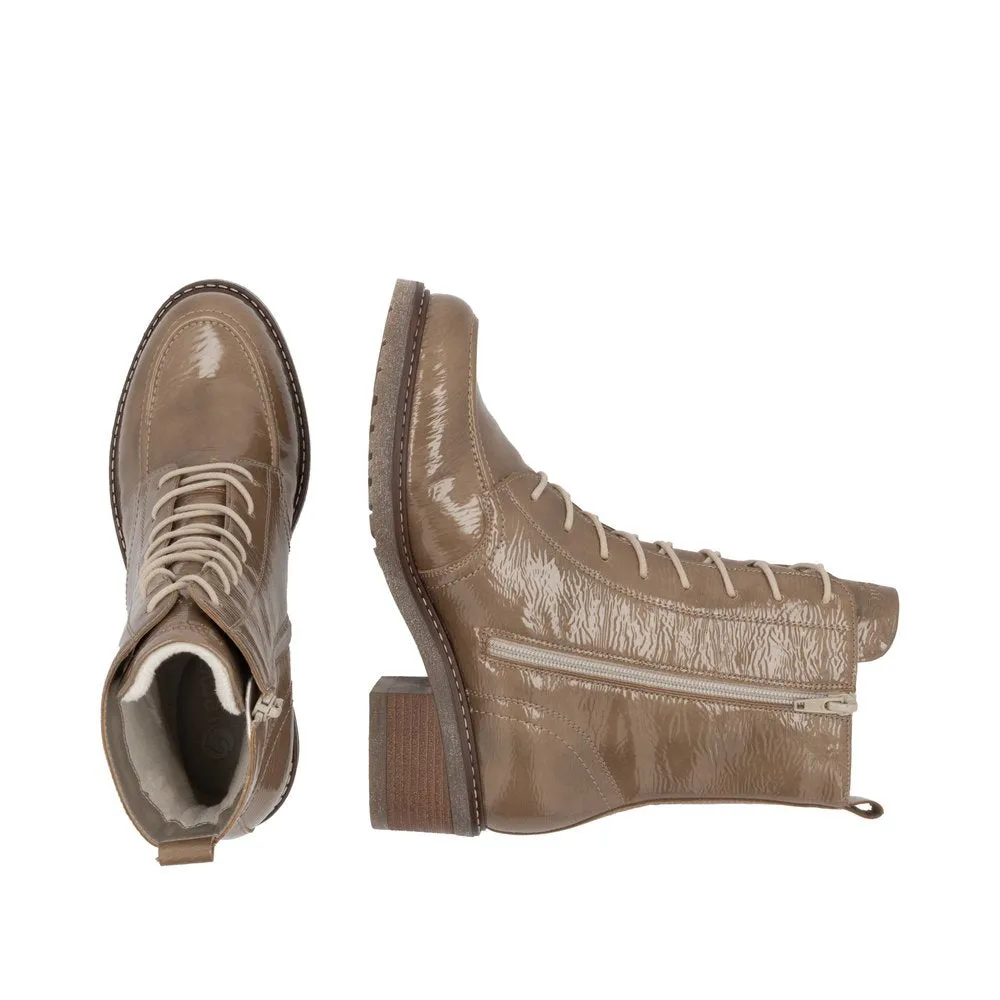 Ladies Remonte Boots Taupe Patent Chunky Military Style D1A77-64 sale