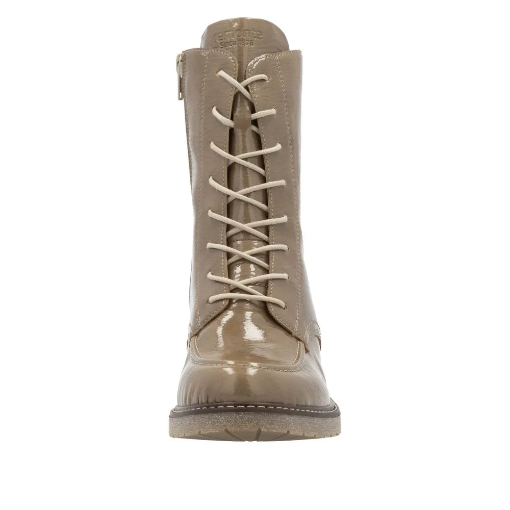 Ladies Remonte Boots Taupe Patent Chunky Military Style D1A77-64 sale