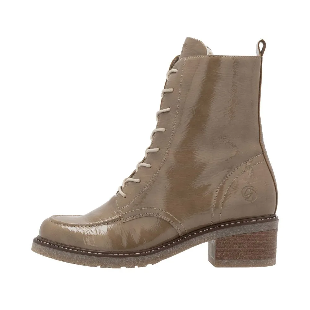 Ladies Remonte Boots Taupe Patent Chunky Military Style D1A77-64 sale