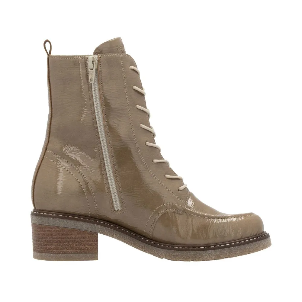 Ladies Remonte Boots Taupe Patent Chunky Military Style D1A77-64 sale