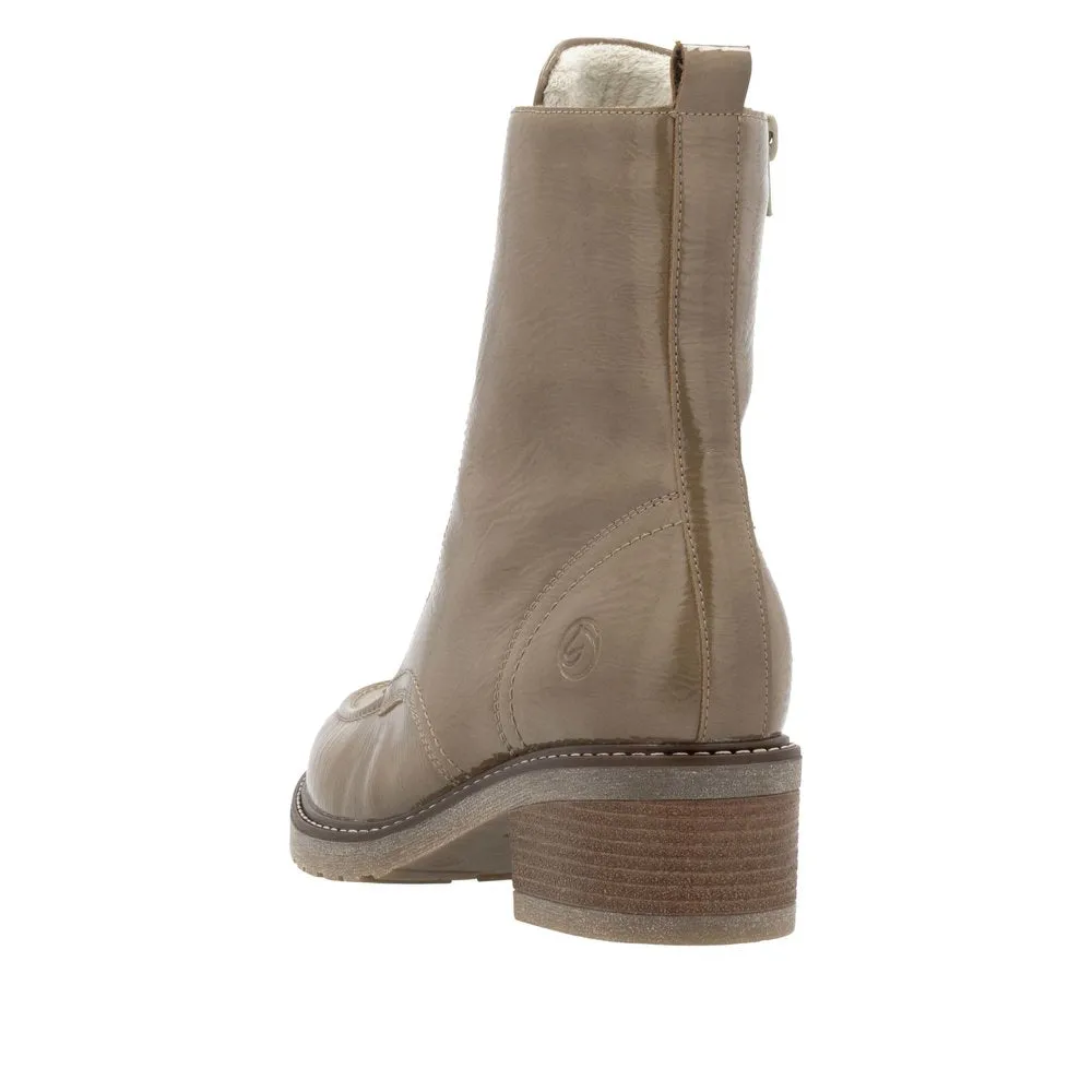 Ladies Remonte Boots Taupe Patent Chunky Military Style D1A77-64 sale
