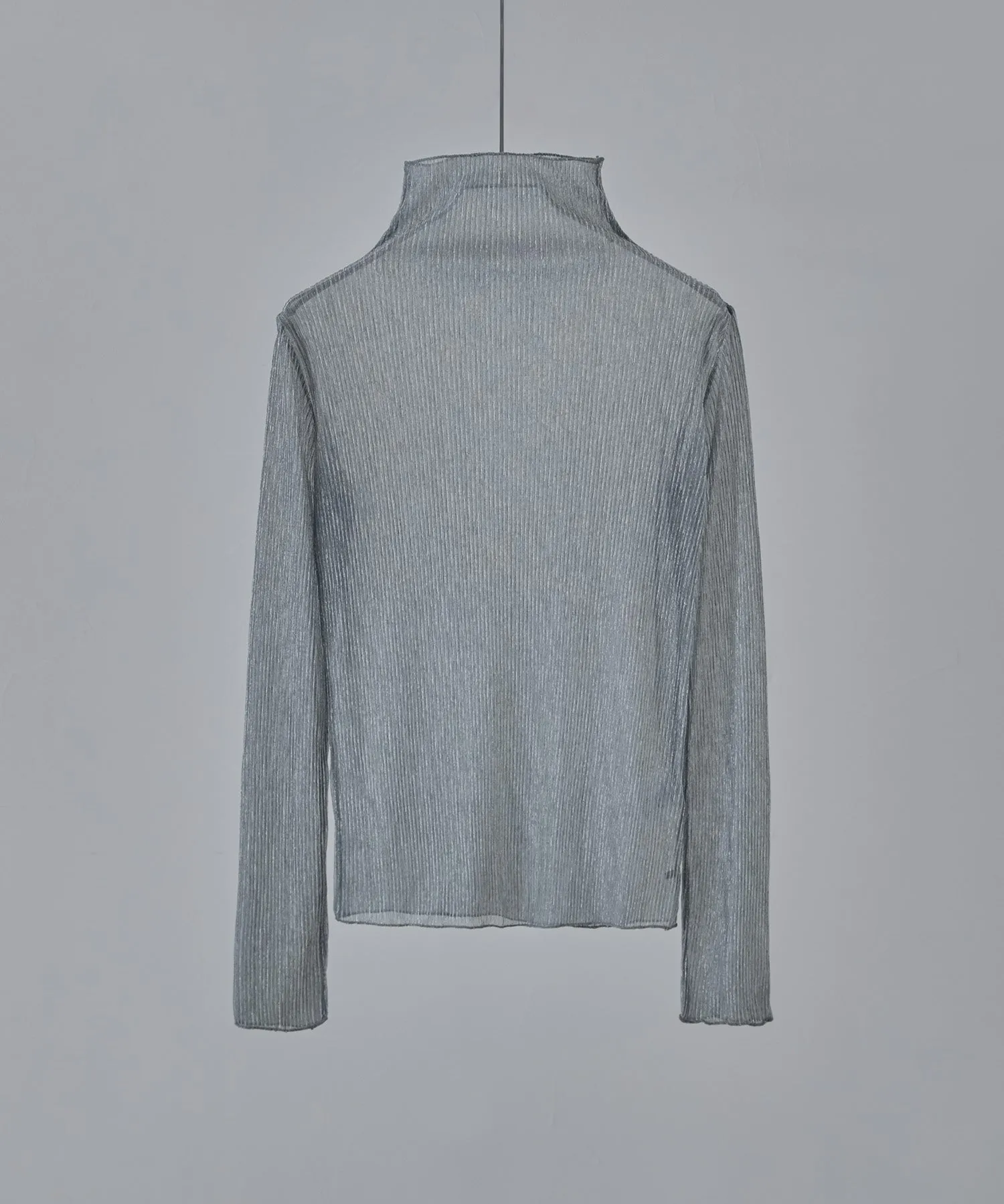 Lame sheer pleats high-neck tops