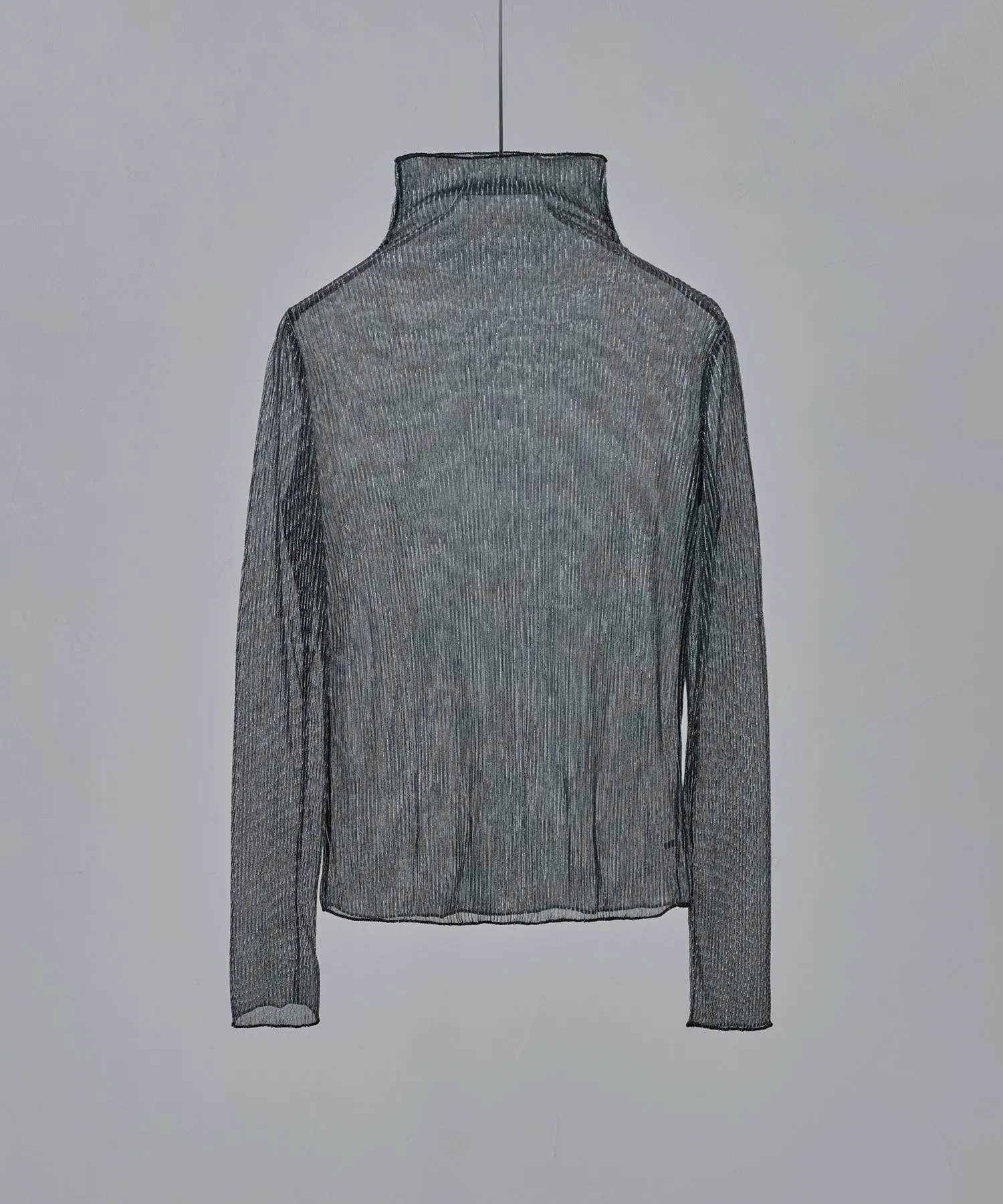 Lame sheer pleats high-neck tops