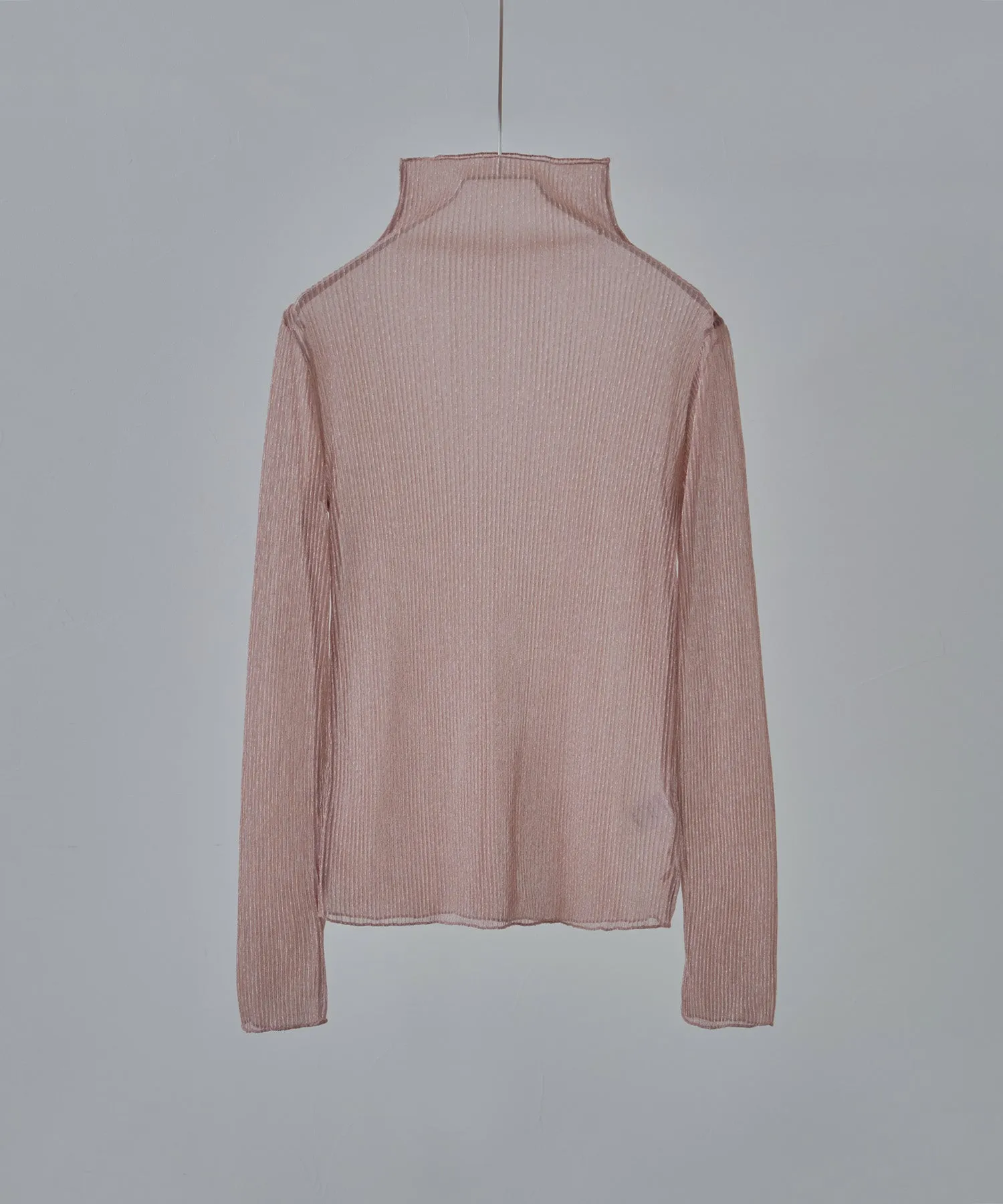 Lame sheer pleats high-neck tops