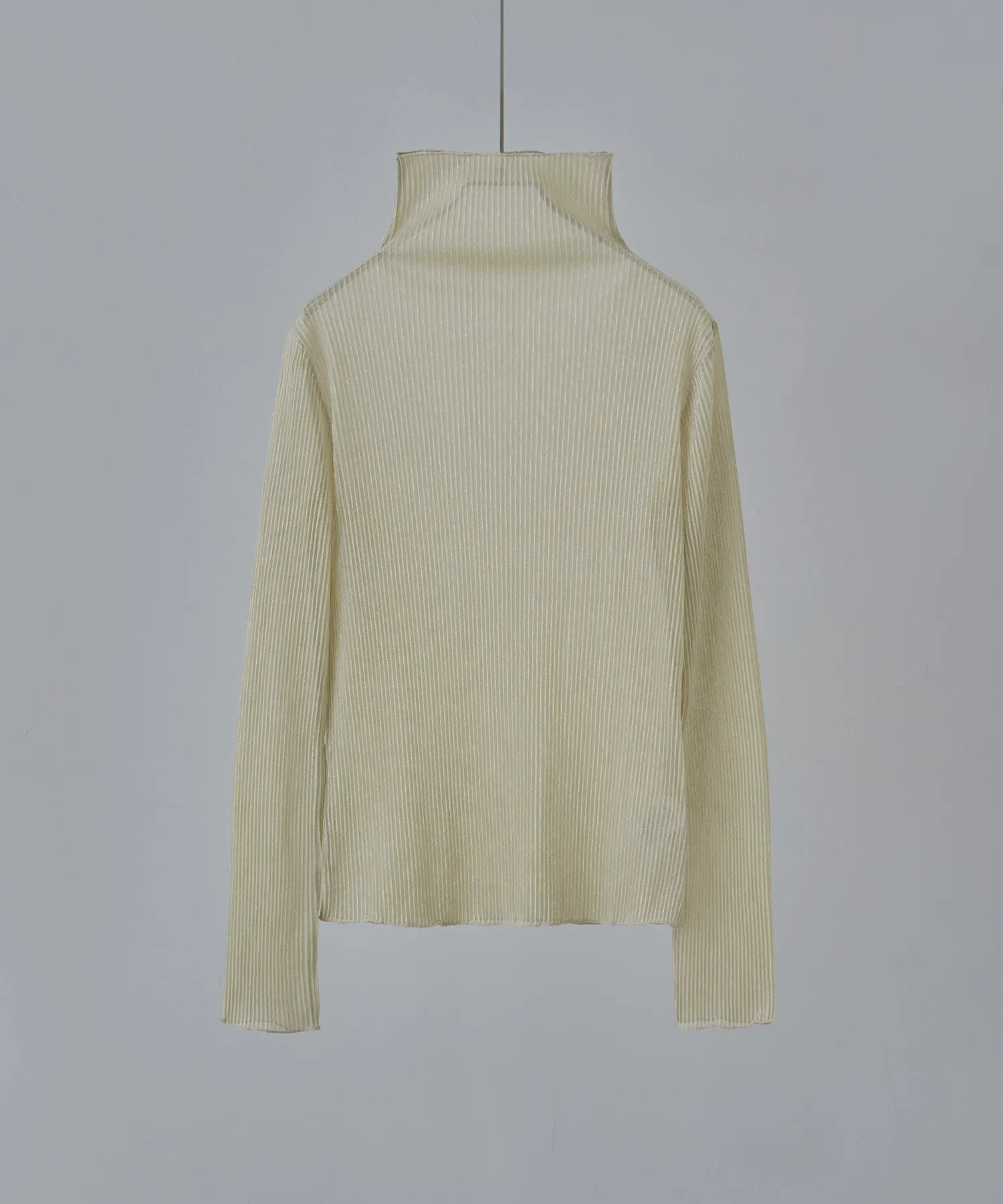Lame sheer pleats high-neck tops