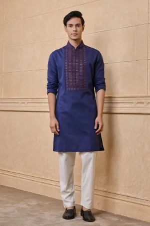Navy Cotton Linen Kurta Set