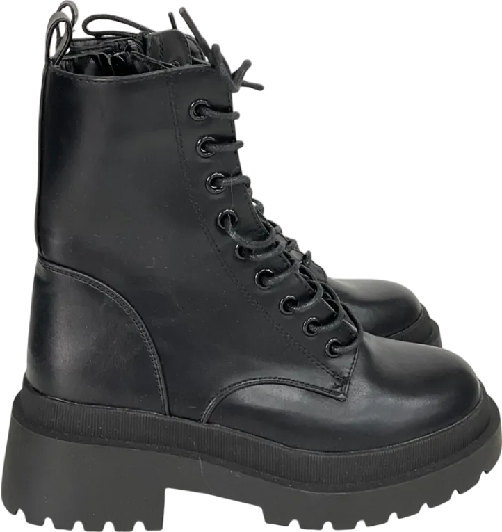 New Look Black Lace Up Chunky Cleated Biker Boots UK 3 EU 36 