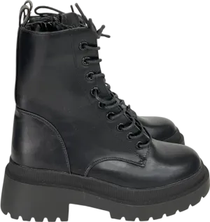 New Look Black Lace Up Chunky Cleated Biker Boots UK 3 EU 36 