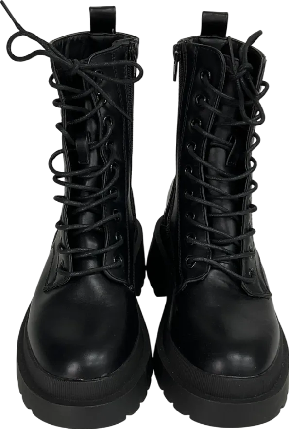 New Look Black Lace Up Chunky Cleated Biker Boots UK 3 EU 36 