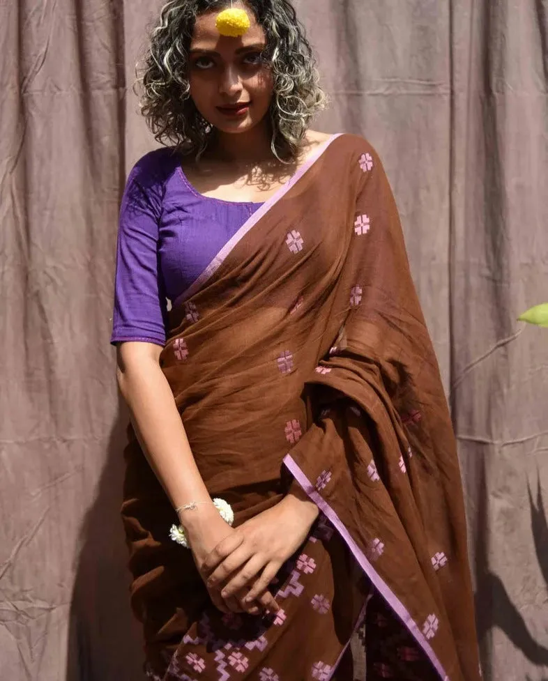 Readymade Purple Cotton Blouse With Hand Embroidery