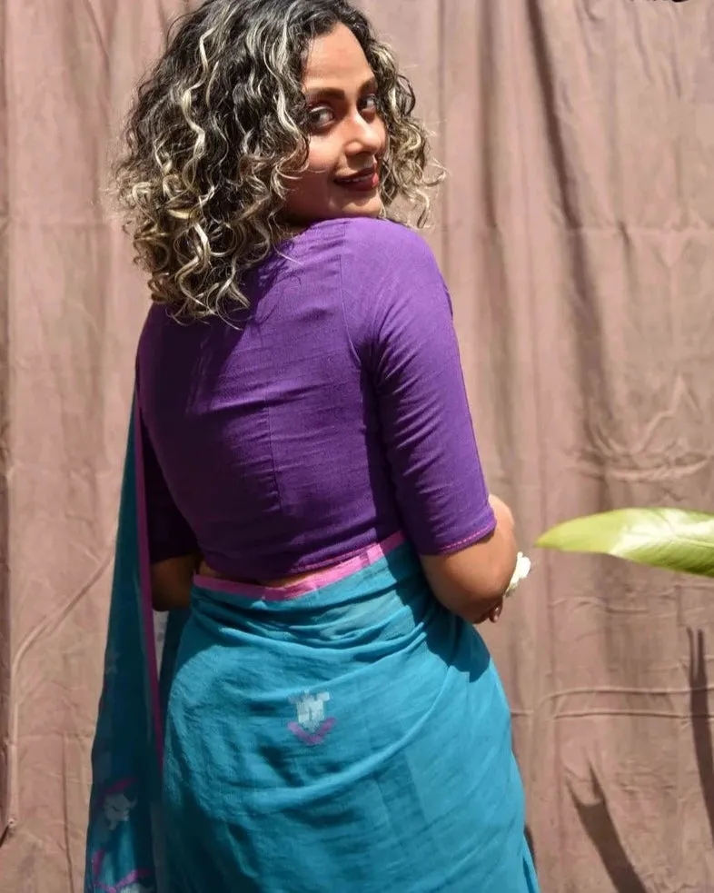 Readymade Purple Cotton Blouse With Hand Embroidery