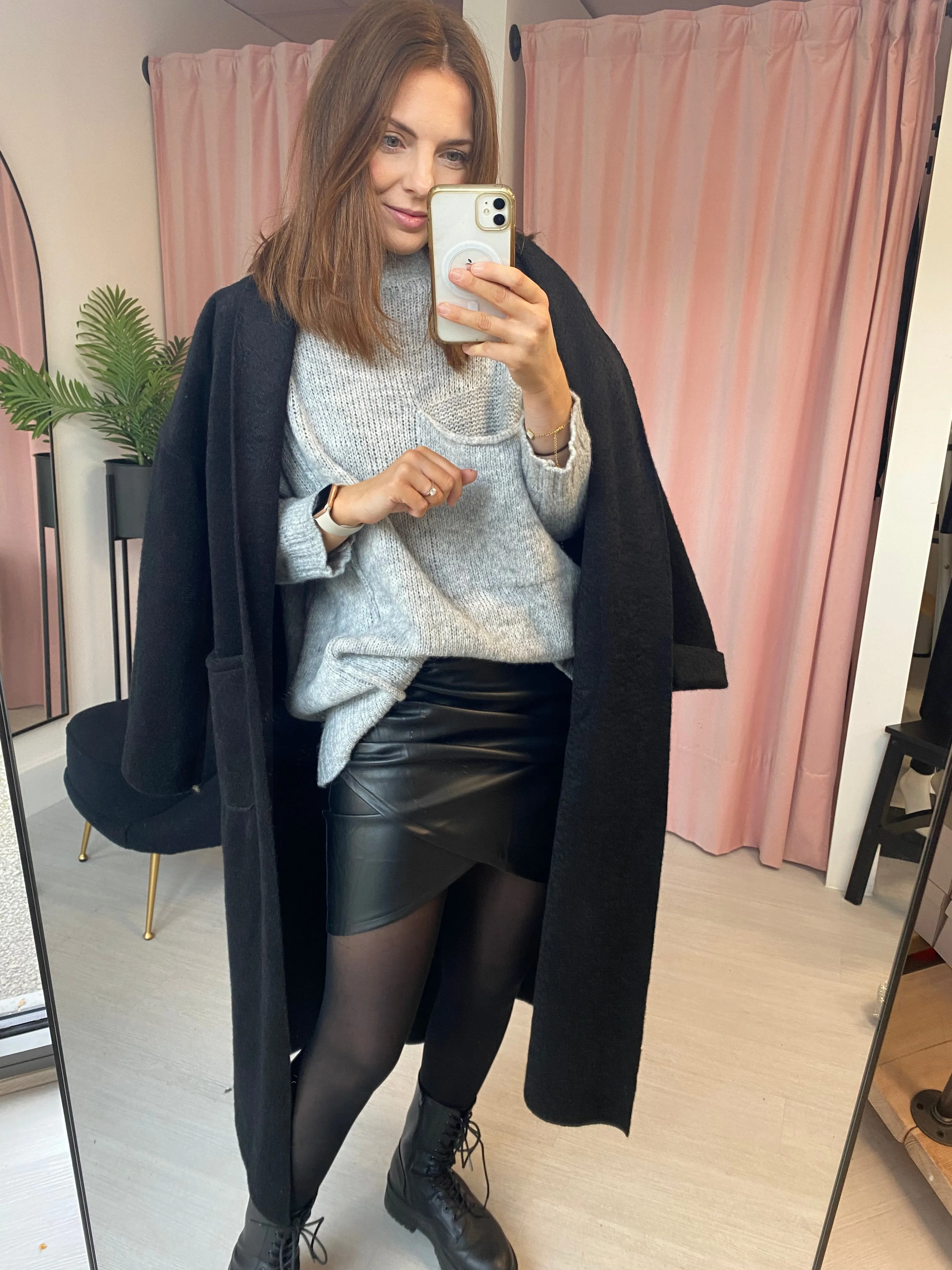 Ruched Faux Leather Skirt