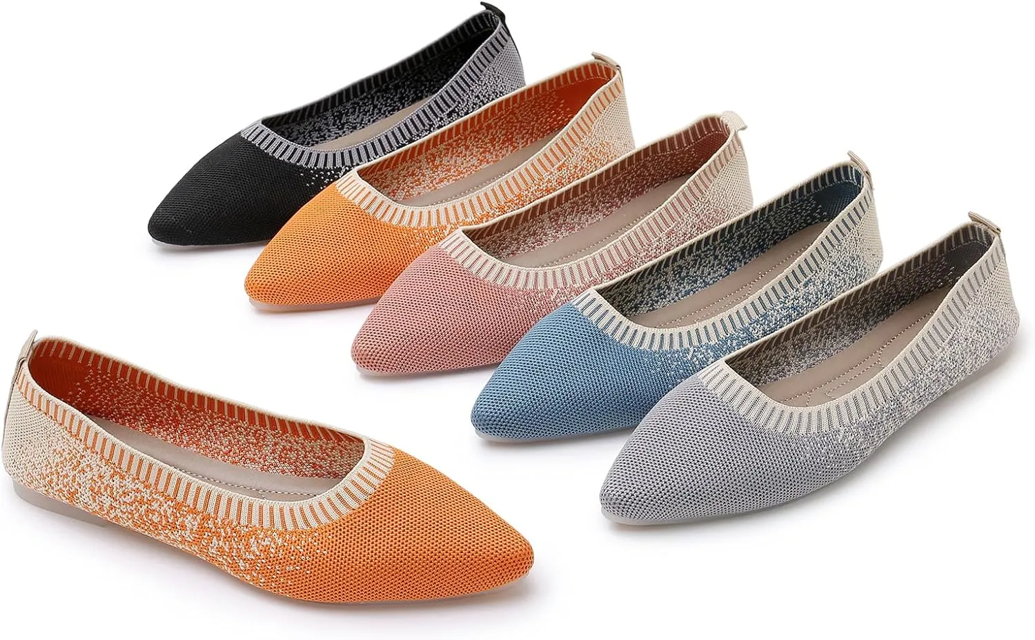 RVROVIC Women's Pointed Toe Knit Flats Shoes Slip on Ballet Flats Comfortable Dress Shoes for Women