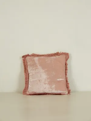 Square Cushion 27x27 - Old Rose with Peach Rose Fringe