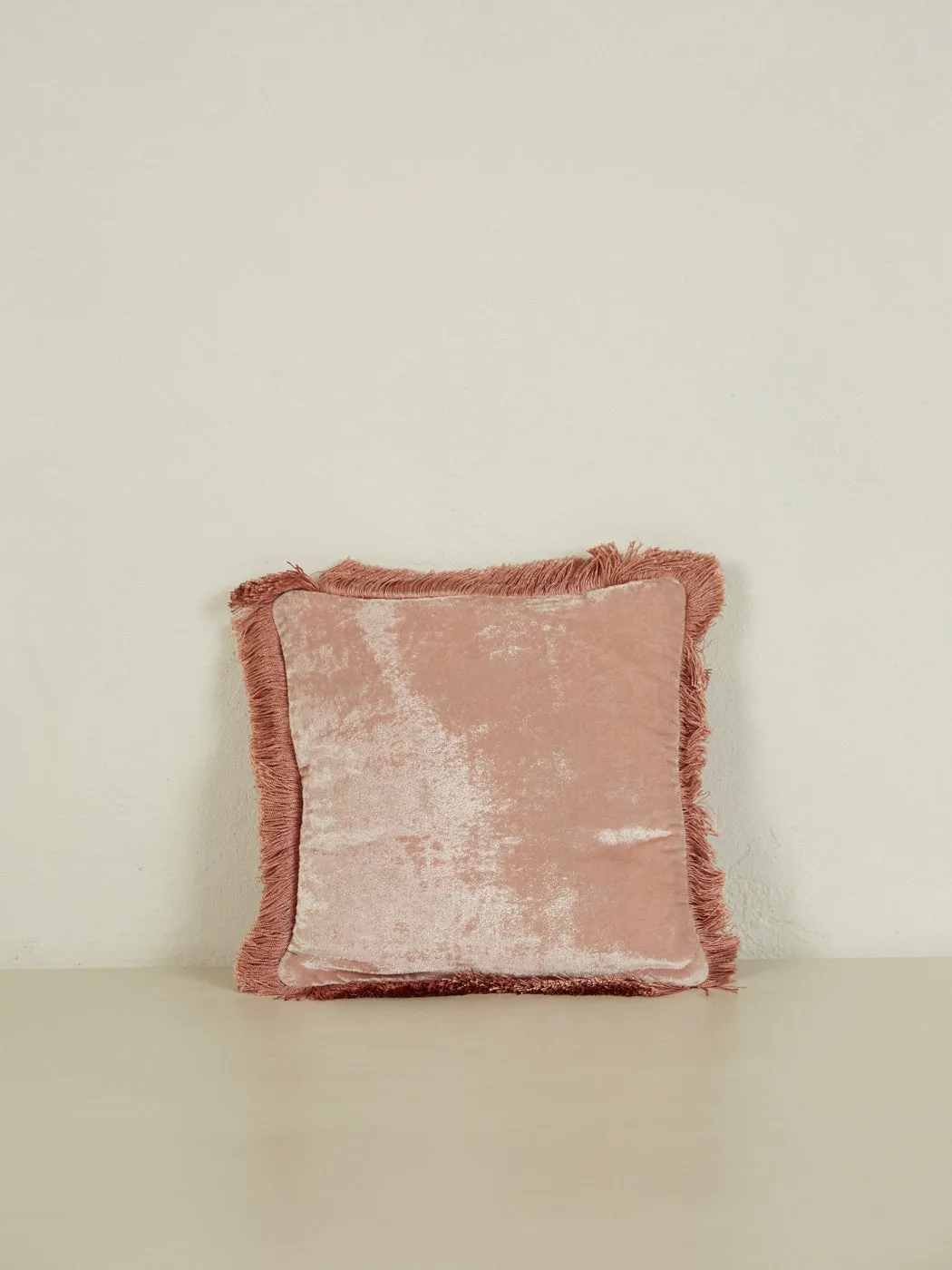 Square Cushion 27x27 - Old Rose with Peach Rose Fringe