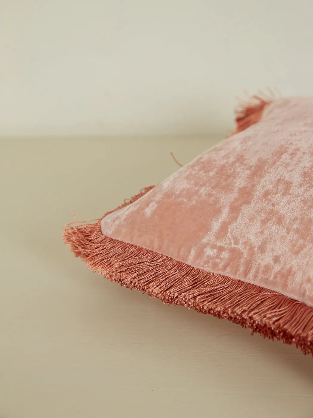Square Cushion 27x27 - Old Rose with Peach Rose Fringe