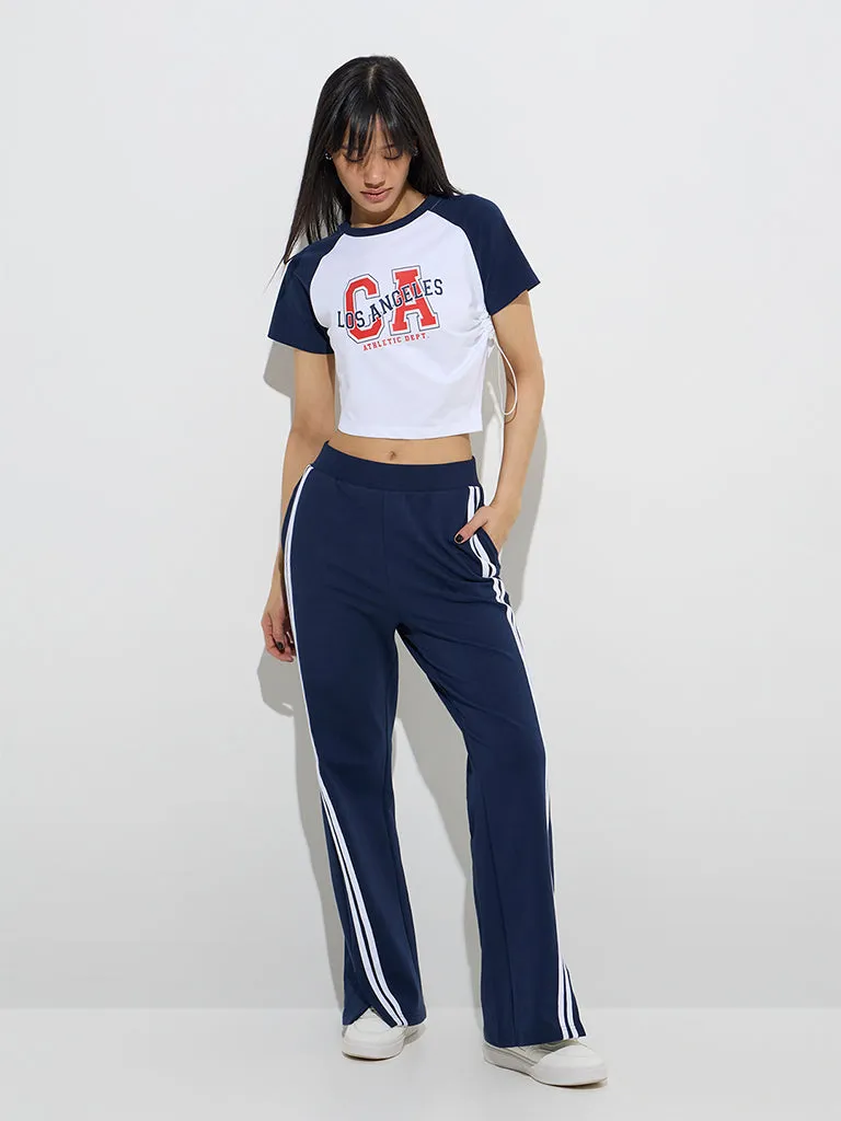 Studiofit White Printed Cotton T-Shirt