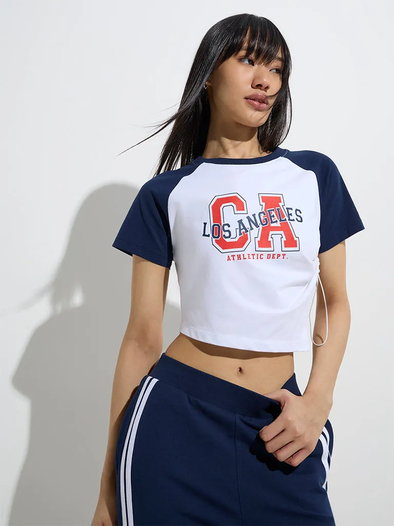 Studiofit White Printed Cotton T-Shirt