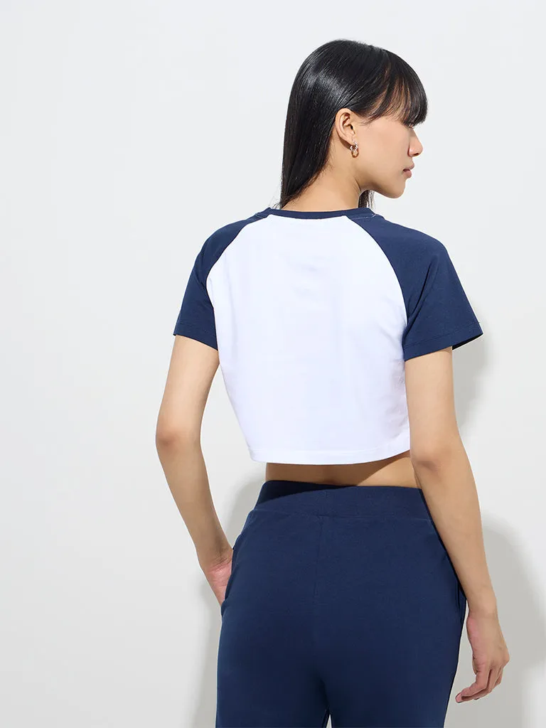 Studiofit White Printed Cotton T-Shirt