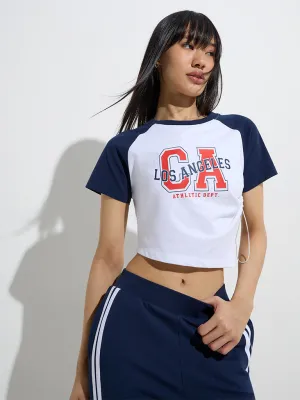 Studiofit White Printed Cotton T-Shirt