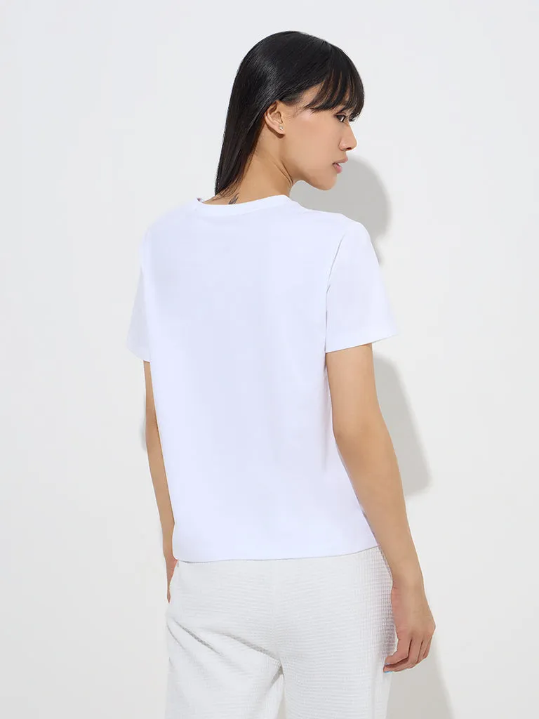 Studiofit White Text Design Cotton T-Shirt
