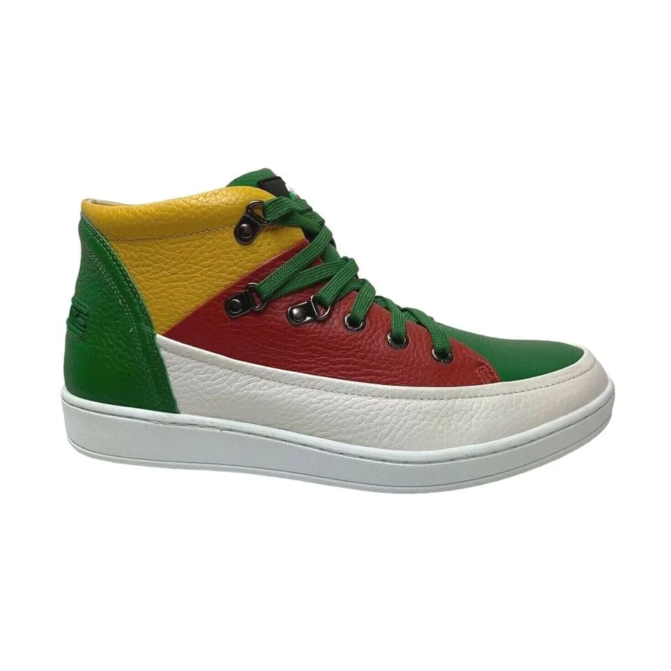 Travel Fox Cancun Men's Red/Green/Yellow Leather Mid Top Sneakers 916103-33