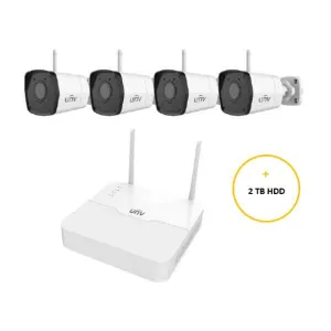 Uniview Wi-Fi CCTV Kit, 4 Channel with 2MP Bullet, 4 Cameras, 2TB Hard Drive, UNVEWK42B4WN-2TBLWHT