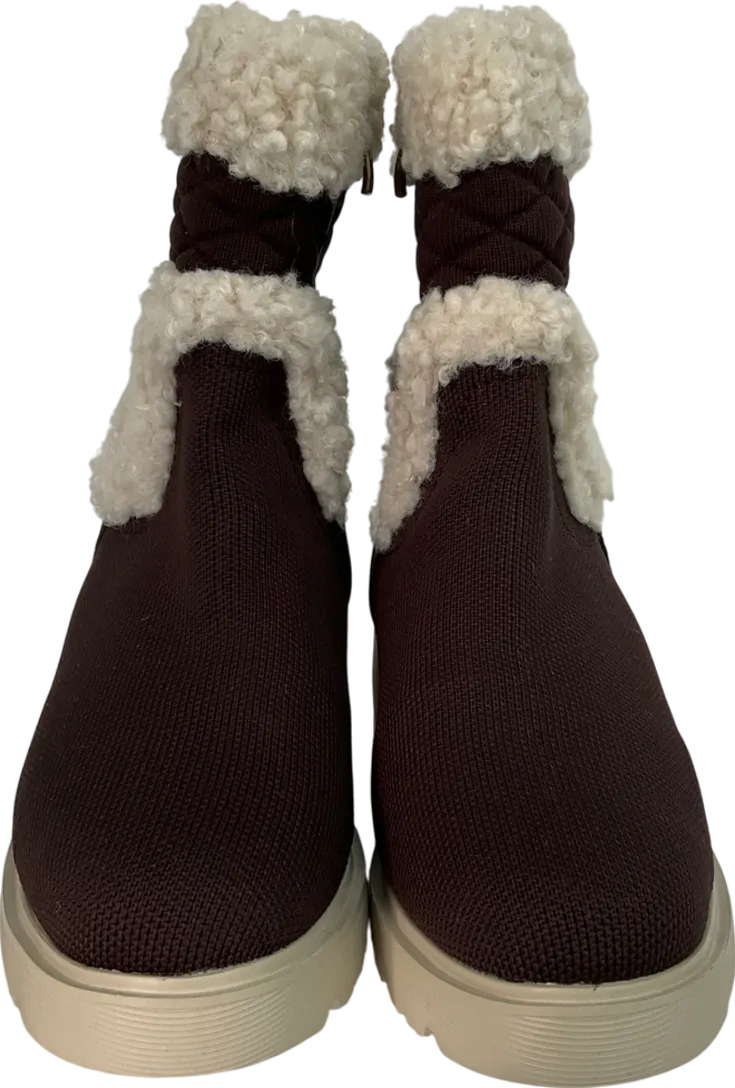 vivaia Brown Fluffy Round-toe Platform Chunky Wedge Boots UK 4 EU 37 