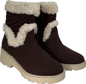 vivaia Brown Fluffy Round-toe Platform Chunky Wedge Boots UK 4 EU 37 