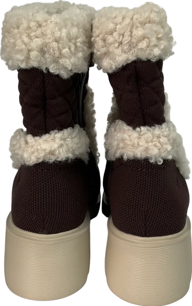 vivaia Brown Fluffy Round-toe Platform Chunky Wedge Boots UK 4 EU 37 