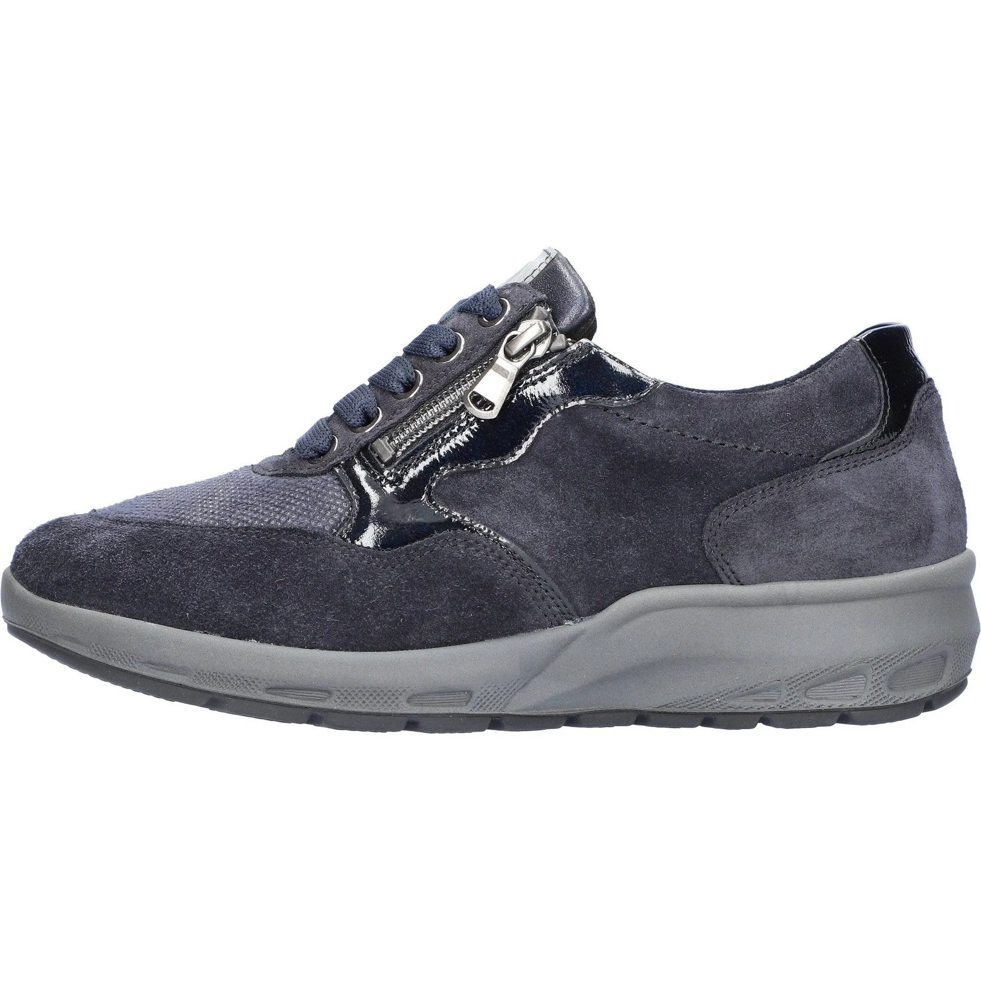 Waldlaufer 831M01 401 195 M-Tonia Ladies Wide Navy Suede Arch Support Zip & Lace Shoes